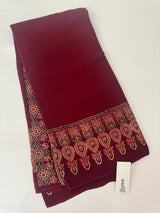 Pure Ajrakh Georgette saree MGS76- Maroon