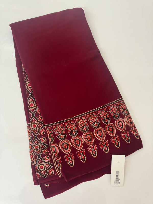 Pure Ajrakh Georgette saree MGS76- Maroon