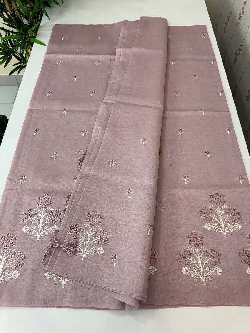 Cutwork blended tussar saree SJCV42 PastelMauve