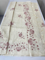 Blended tussar saree with embriodery - MS98765 Cream