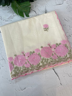 Mul chanderi embriodery saree with scalloped borders MSH176