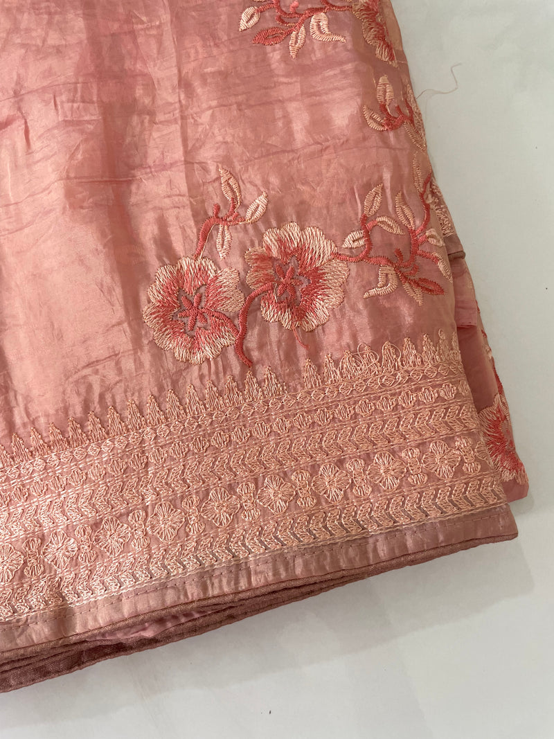 Metallic crush organza saree - MCOS623 Peach