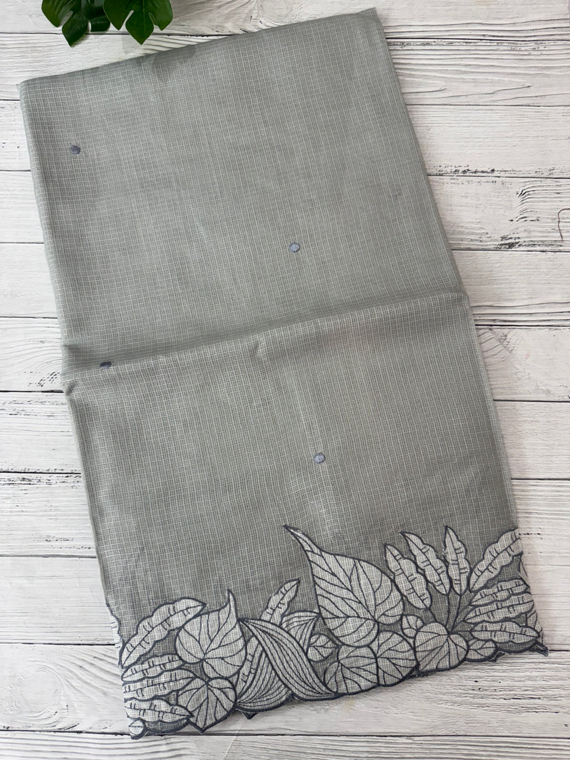Soft kota silk saree with embriodery MS15031- Grey