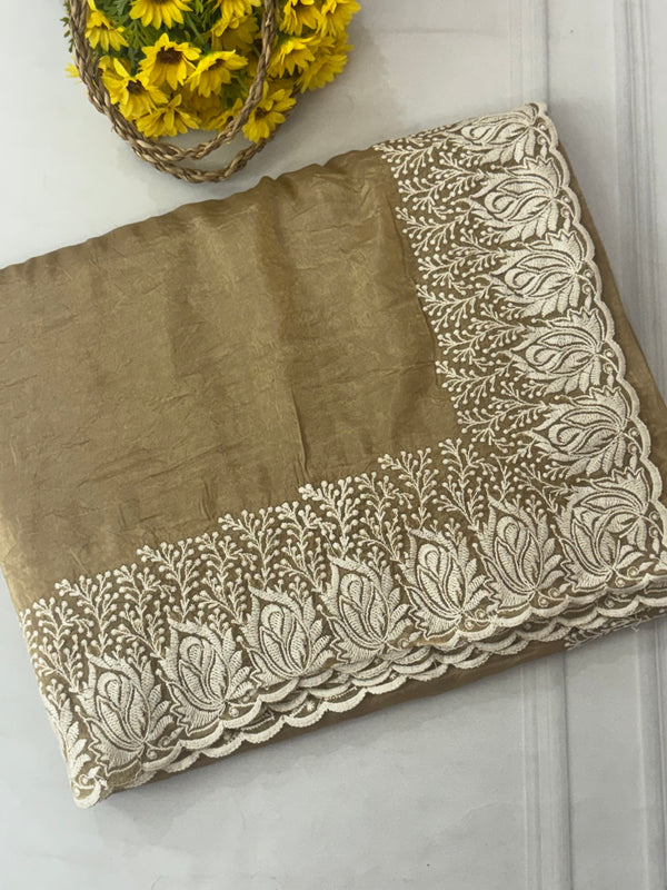 Crush Organza embroidery saree MS9739 Beige