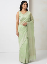Semi linen saree with embroidery- MS15088 Pastel PistaGreen