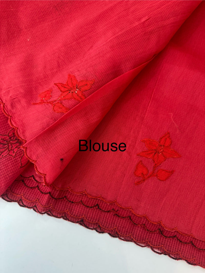 Kota silk cotton saree with applique work MS81788 - Red
