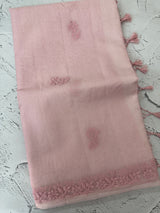 Premium Moonga checks saree with Hand Chikankari work  MSH246 Pink