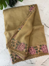 Crush Organza cutwork & embroidery saree MS7544- Chiku