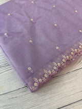 Glassy tissue organza saree with embroidery FKSF121- Lavender