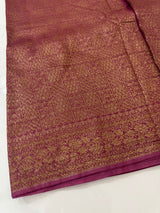 Semi katan Banarasi saree in antique zari weaving - MSKB899 OnionPink