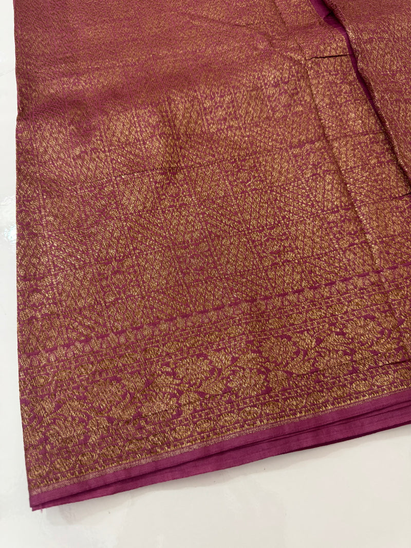 Semi katan Banarasi saree in antique zari weaving - MSKB899 OnionPink