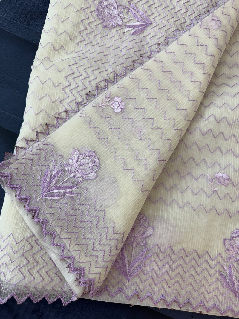 Embriodery kota silk saree MNEKS412 OffWhite