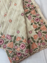 Embriodery Kota Silk Cutwork saree FBLK100 - Beige
