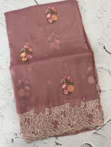Soft crush Organza saree with embroidery and applique work MS14764 DuskyOnion