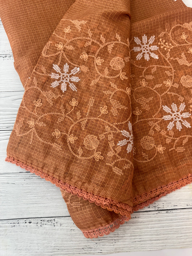 Soft kota checks saree with embroidery SVPIIY- DuskyOrange