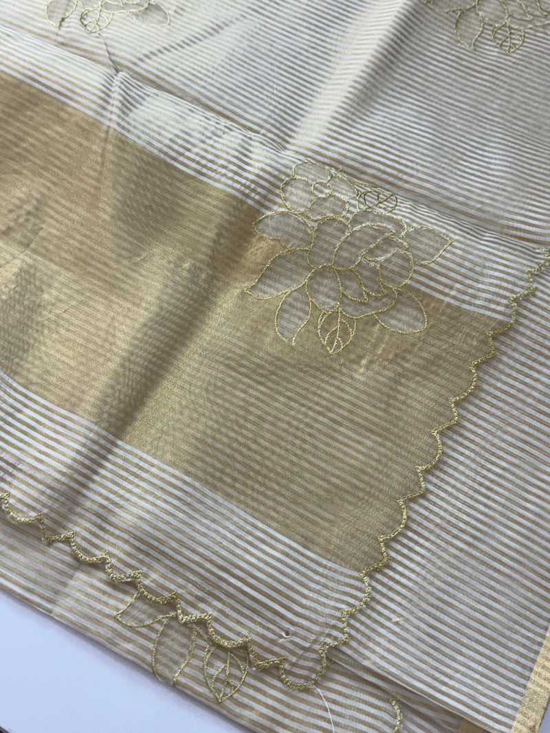 Tissue mix Soft silk saree with applique work MS8146 - Golden
