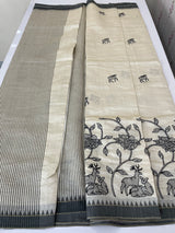 Blended tussar silk saree with embroidery- MSH490