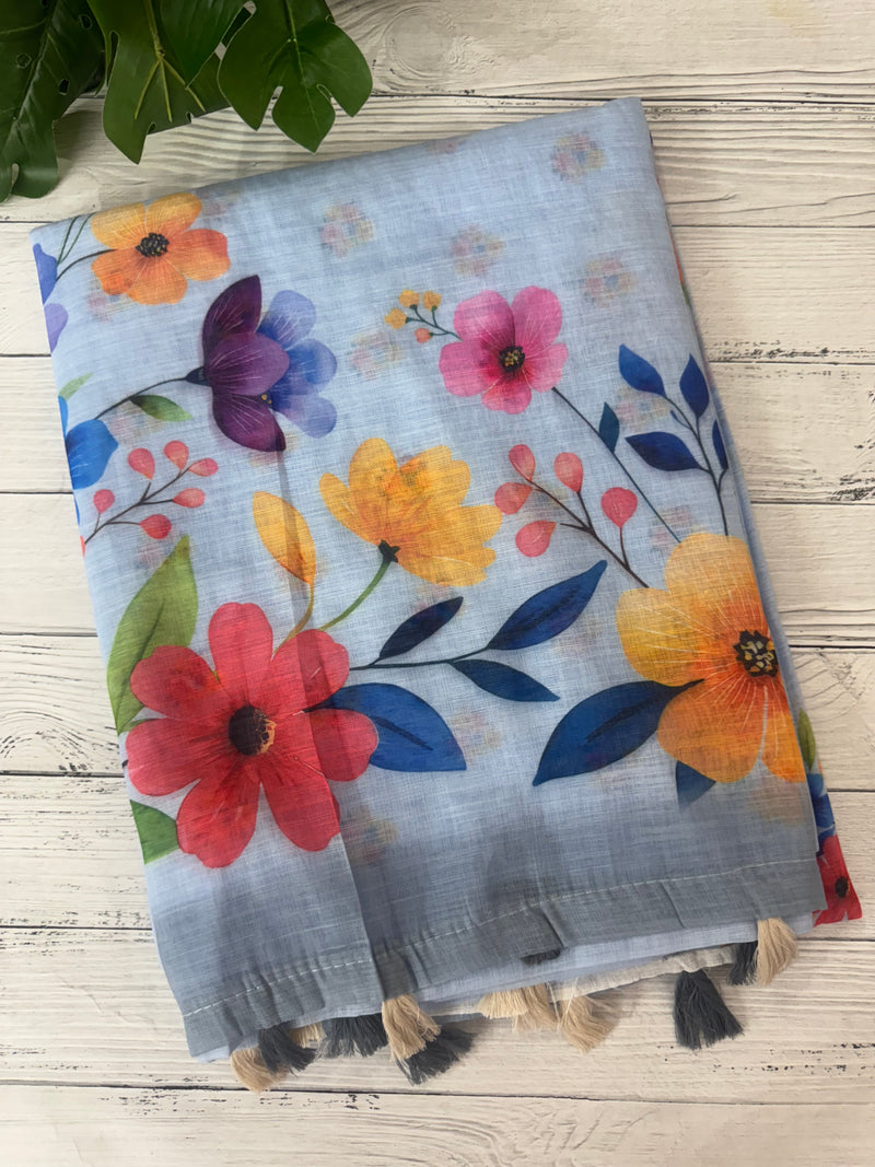 Digital printed semi Linen Saree MLS615- 6