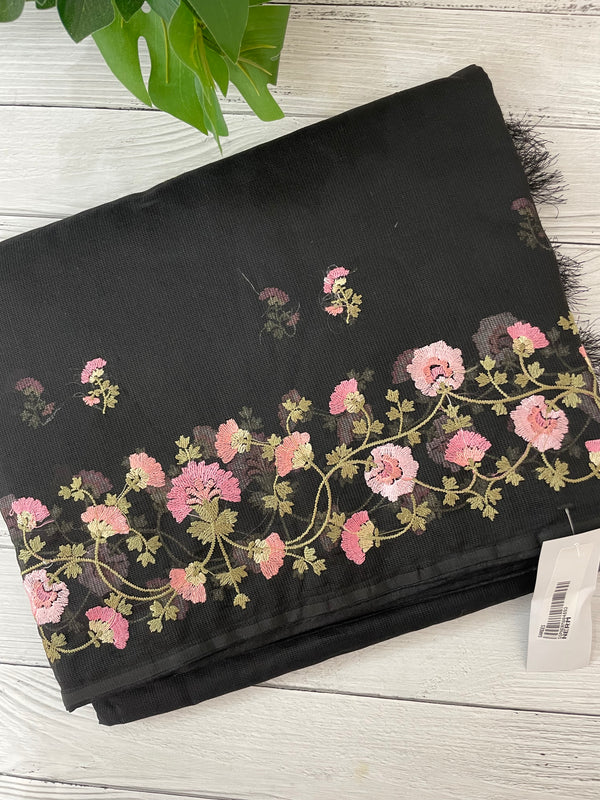 Supernet embriodery saree SSPNERM Black