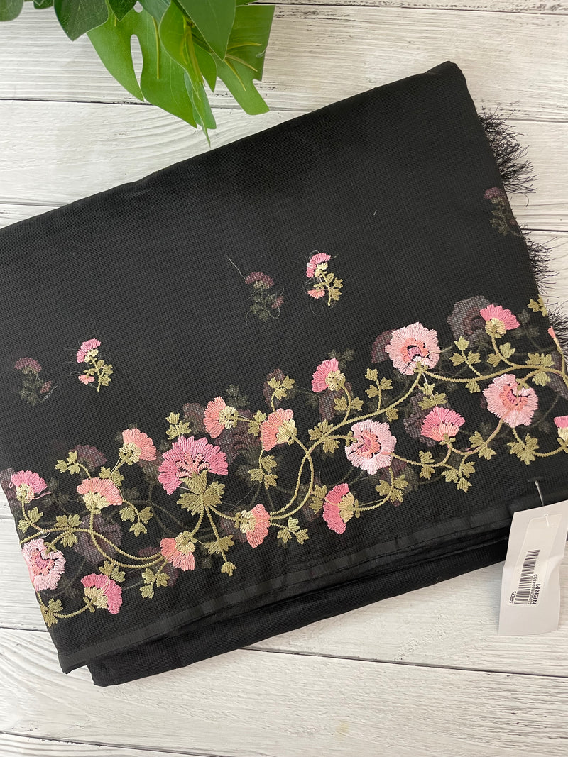 Supernet embriodery saree SSPNERM Black