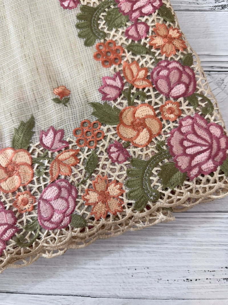 Embriodery Kota Silk Cutwork saree SBLCYNY - Beige