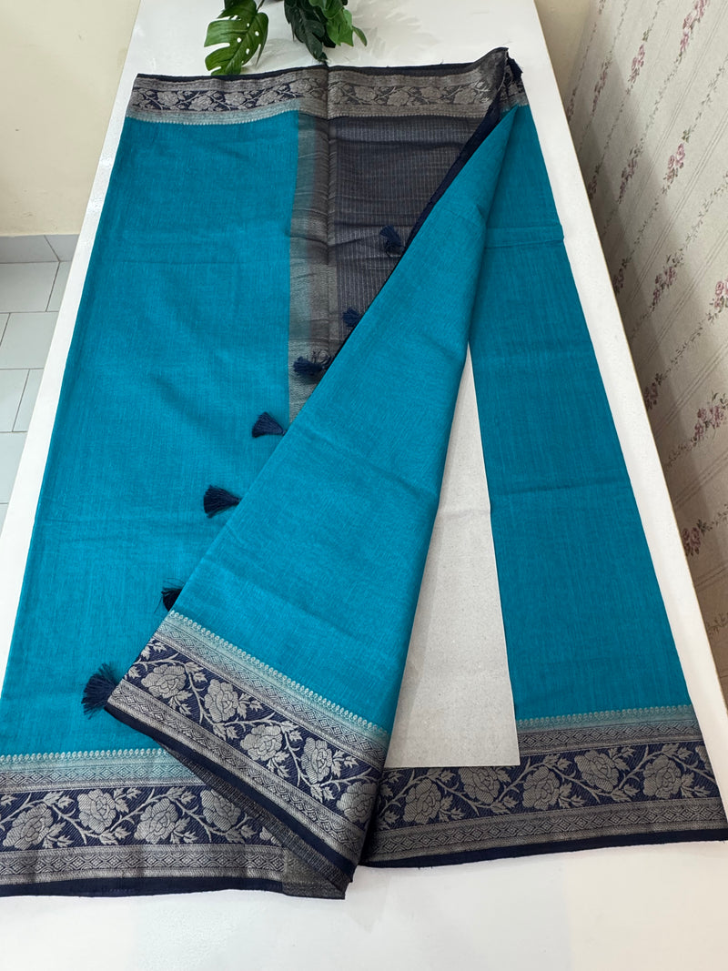 Jute linen sarees with contrast pallu & blouse MJL456