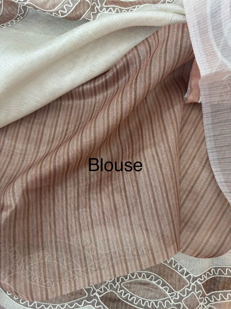 Blended tussar silk saree with embroidery- MS43778