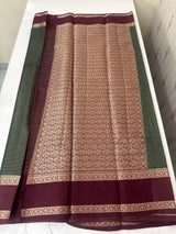 Semi silk saree with checks zari weaving  MS81543: BottleGreen to Wine
