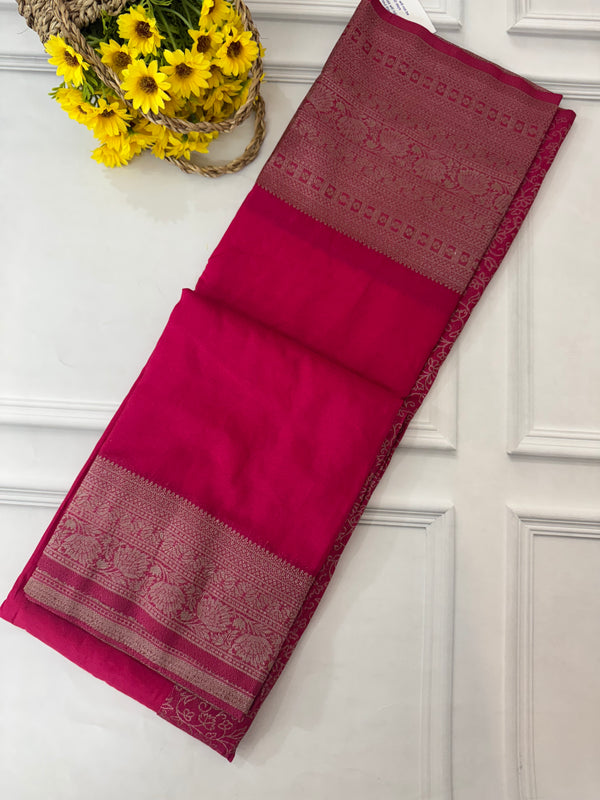 Crepe chiffon saree with brocade blouse - MS1134 RaniPink