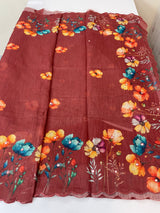 Digital printed semi Linen Saree MLS711- Brown