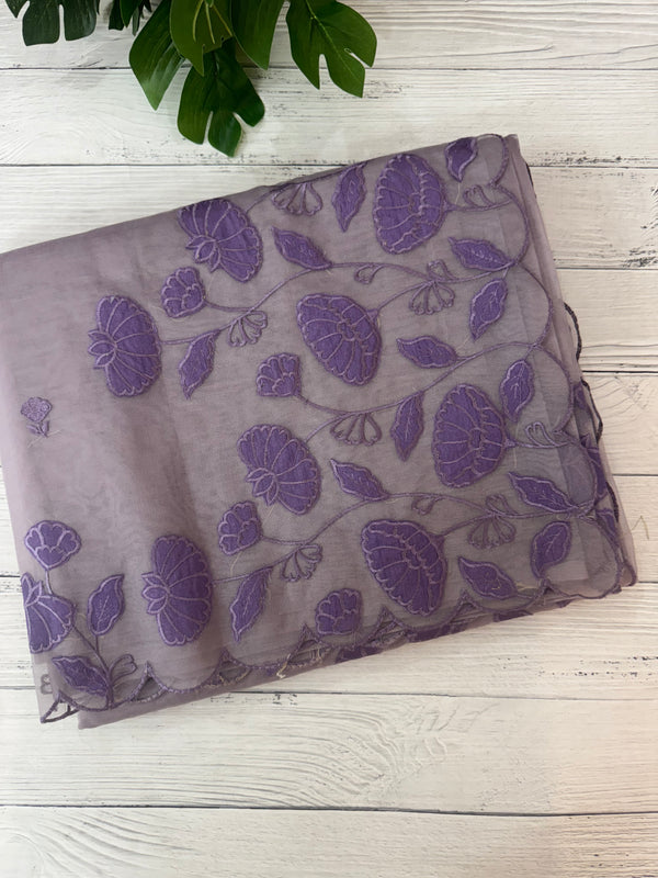 Viscose Organza saree with applique work-MSH103 Mauve