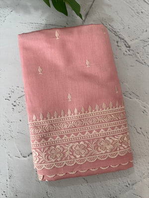 Tussar finish soft silk saree jugwith white thread embroidery MTS567 PastelPeachPink