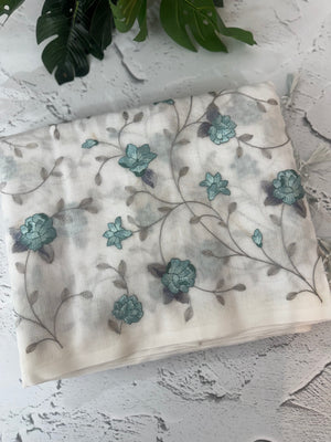 White Kota Supernet saree with embroidery MSH153