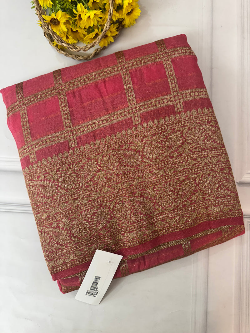 Semi banarasi Khaddi Georgette saree - MS1498- BrightPeach