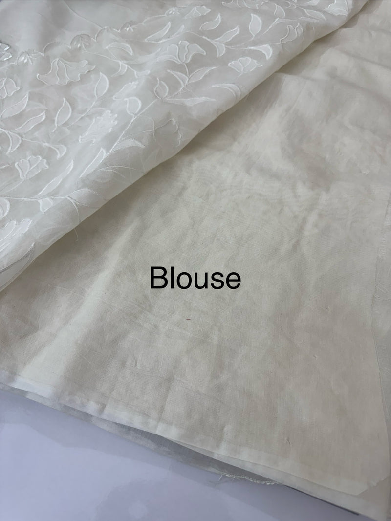 Mul chanderi applique work saree  MSH115 - Offwhite