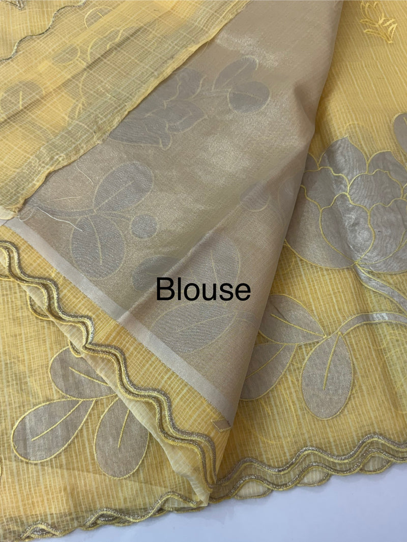 NetKota saree with tissue applique work MS15145 - PastelYellow