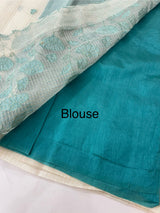 Tissue silk saree with zari checks and applique work  MSH105- Offwhite to Blue