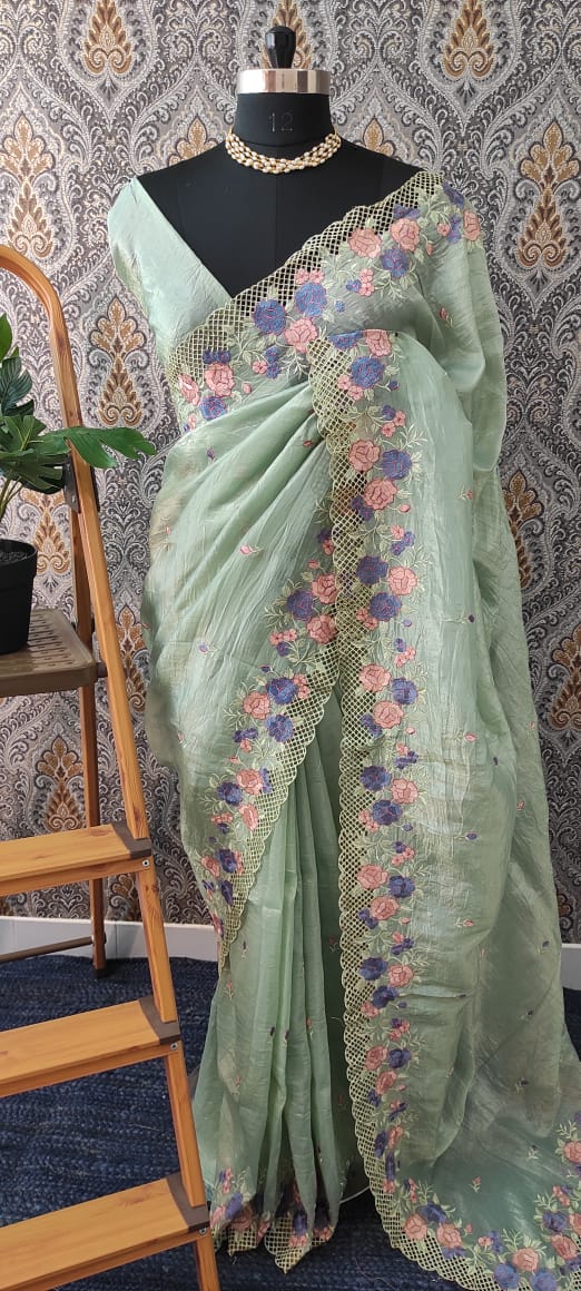 Crush Organza cutwork & embroidery saree MS7544