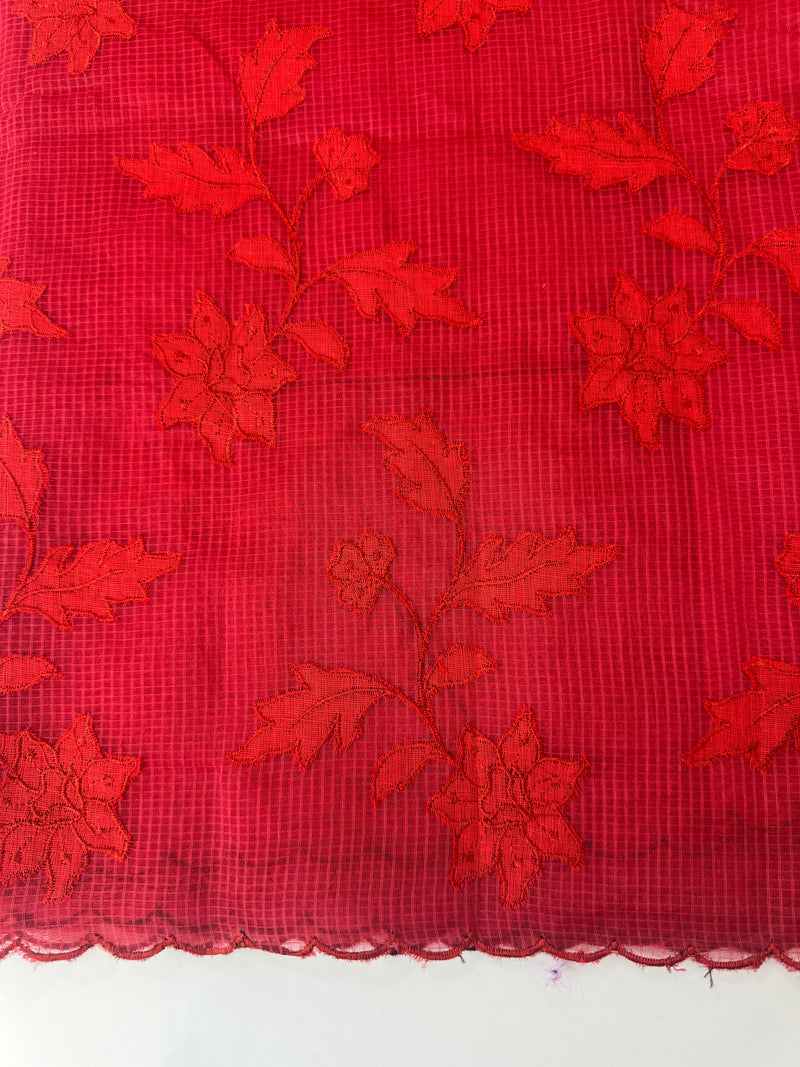 Kota silk cotton saree with applique work MS81788 - Red