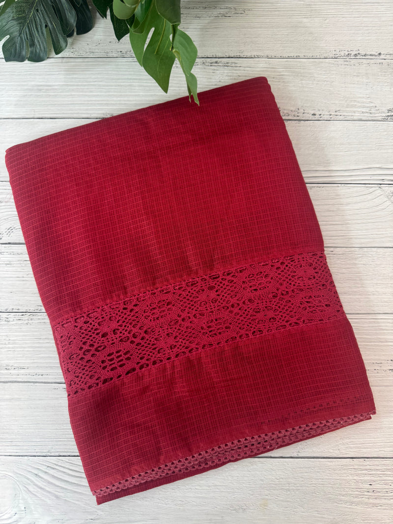 Kota saree with crochet work and lace border MCJ879 Red