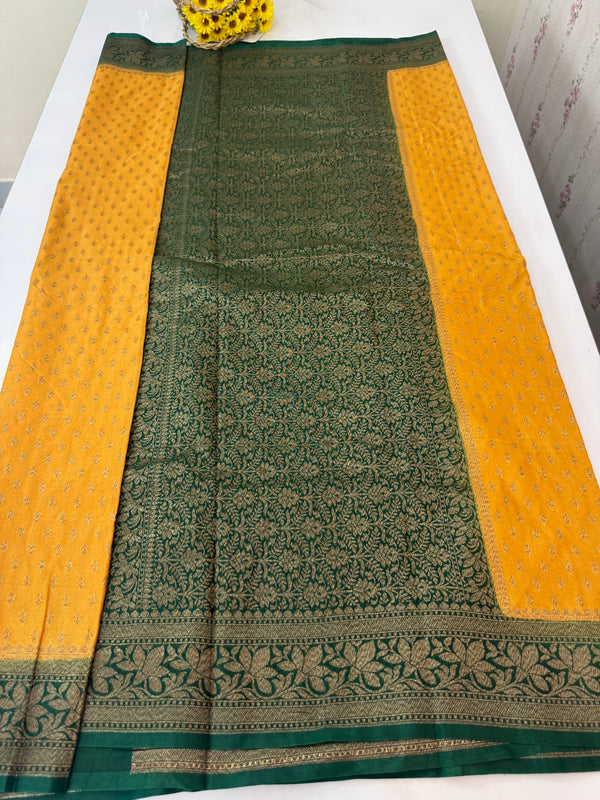 Banarasi viscose Georgette saree MKGS611 Creamy Yellow to Green