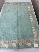 Soft Organza saree with thread work and tissue applique borders - MCW605 PastelCyanBlue