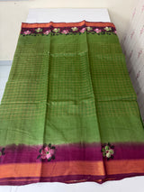 Checks Semi tussar saree with hand painting MS3432
