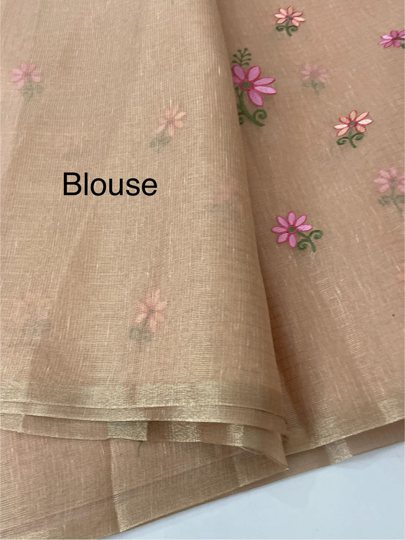 Tissue mix Soft silk saree with embroidery MS8189- PastelPeach