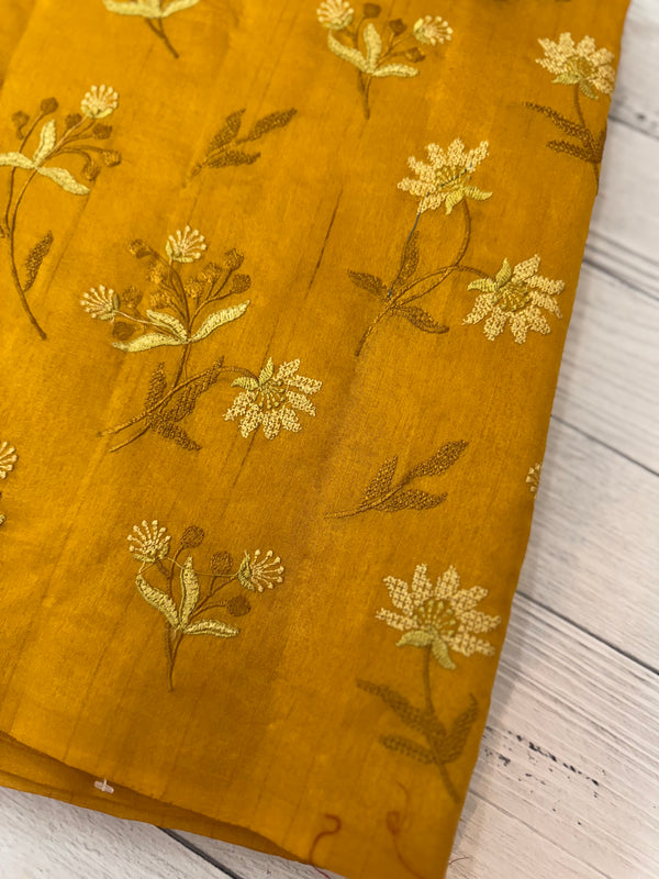 Crushed Blended tussar silk saree with embroidery- MSB7654 MustardYellow