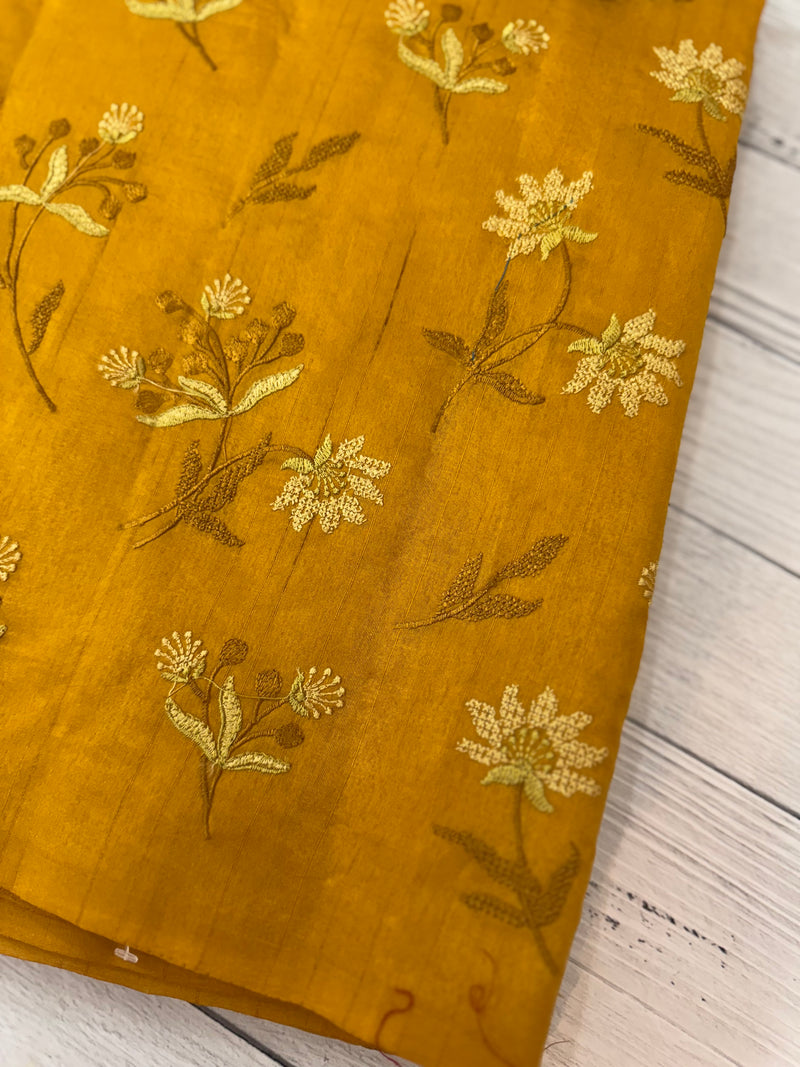 Crushed Blended tussar silk saree with embroidery- MSB7654 MustardYellow