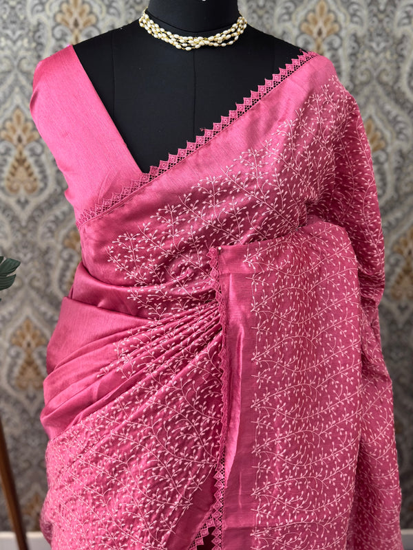 Art silk saree with embroidery SVPSMC Pink