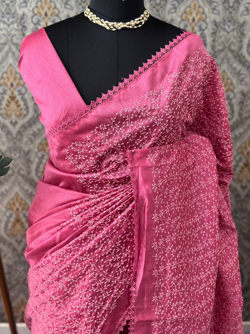 Art silk saree with embroidery SVPSMC Pink