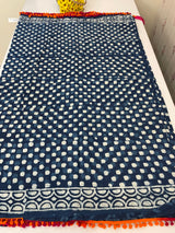 Pure mul cotton hand block printed saree SKSRMY