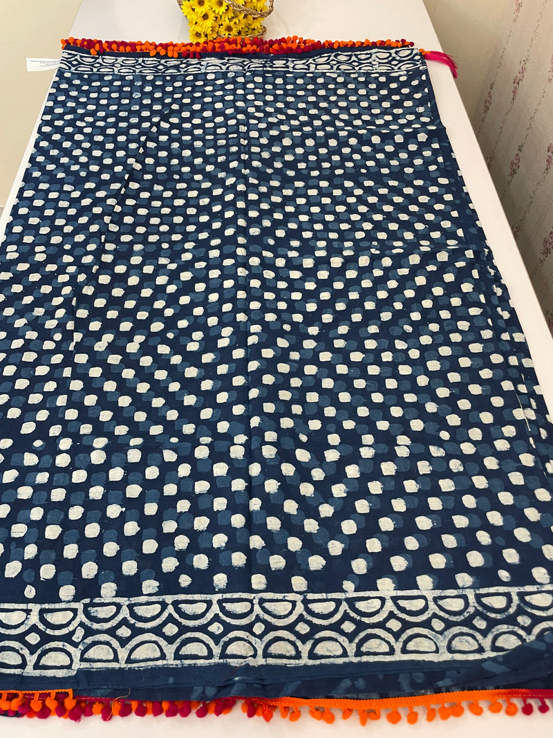 Pure mul cotton hand block printed saree SKSRMY